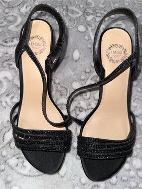 I. Miller Black Rhinestone Strappy Kitten Heel Sandals 6.5M NWOT